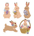 set of cute easter bunnies isolated on white vector image vector image