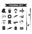 fishing icon set black silhouette outline style vector image