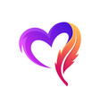 heart logo with feather concept design vector image