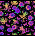 seamless with colorful rainbow frogs and flowers vector image