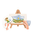 woman artist drawing landscape on canvas vector image