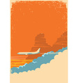 aircraft flying in sky on old paper texture vector image