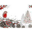 christmas hand drawn background with winter birds vector image