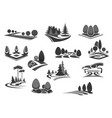 nature landscape icon set with tree and plant vector image