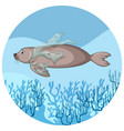 manatee and plastic bags underwater vector image