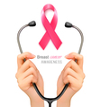 stethoscope with a breast cancer awareness ribbon vector image vector image