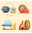auto service retro cartoon icon set vector image