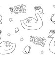 cute swan and flowers black white cartoon vector image vector image