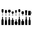 mug vodka brandy bottles goblets and glasses vector image