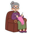 old woman doing kniting work with happy feelingin vector image