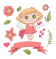 set of cute cartoon angels for valentine s day vector image