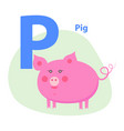 cute pink pig on alphabet icon character p drawn vector image vector image