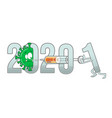 new year from 2020 to 2021 text with covid-19 vector image