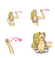 girl in swimsuit drawing love you lipstick vector image