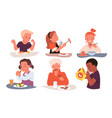 boys and girls eat food set healthy or unhealthy vector image vector image