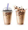 bubble tea bubbles milk drinks with black vector image