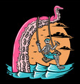 skull swinging with giant octopus vector image vector image