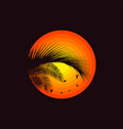 sunset or sunrise logo with palm leaves silhouette vector image