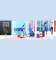 robotic janitor with woman cleaner robot vs human vector image vector image
