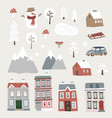 set of cute christmas landscape town and village vector image