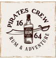bottle rum and saber pirate emblem vector image