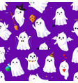 halloween kawaii ghost characters seamless pattern vector image vector image