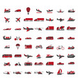 vehicles of all kinds big set in red vector image