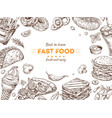 fast food background sketch drawing hamburger vector image vector image