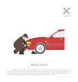 mechanic sets chock for wheel vector image