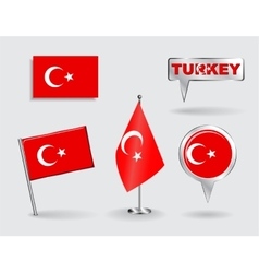 Set Turkish Pin Icon And Map Pointer Flags Vector Image