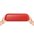 tray in hands restaurant waiter holding plastic vector image