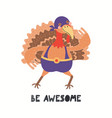 cute funny turkey superhero in mask quote vector image