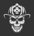 monochrome vintage fireman skull in helmet vector image vector image