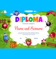 cartoon berry characters on vacation kids diploma vector image