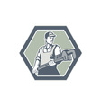 plumber holding plumbing wrench retro vector image vector image