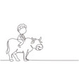 continuous one line drawing happy little boy vector image vector image