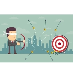 Blindfold businessman shooting arrow Royalty Free Vector