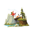 man tourist travelling with dog in mountains vector image vector image