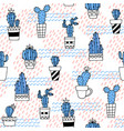 seamless pattern with cute cactus and hand drawn vector image vector image