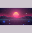 synthwave sunset background virtual 3d landscape vector image