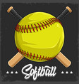 hand drawn yellow softball ball with red lacing vector image