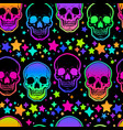 seamless of neon bright human skulls and stars vector image