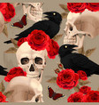 seamless pattern with raven and human skull vector image vector image