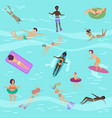 flat cartoon people in sea or ocean vector image vector image