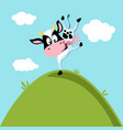 funny cow dancing on green hill vector image