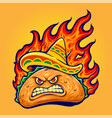 angry delicious mexican taco with blazing fire vector image vector image