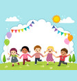 template with kids holding hands vector image vector image