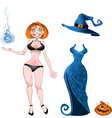 witch with evening dress and pumpkin vector image