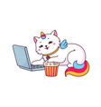 cartoon cute capricorn character laptop popcorn vector image