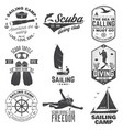 set sailing camp yacht club and diving club vector image